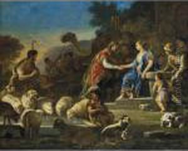 Giacobbe E Rachele Al Pozzo Oil Painting by Luca Giordano