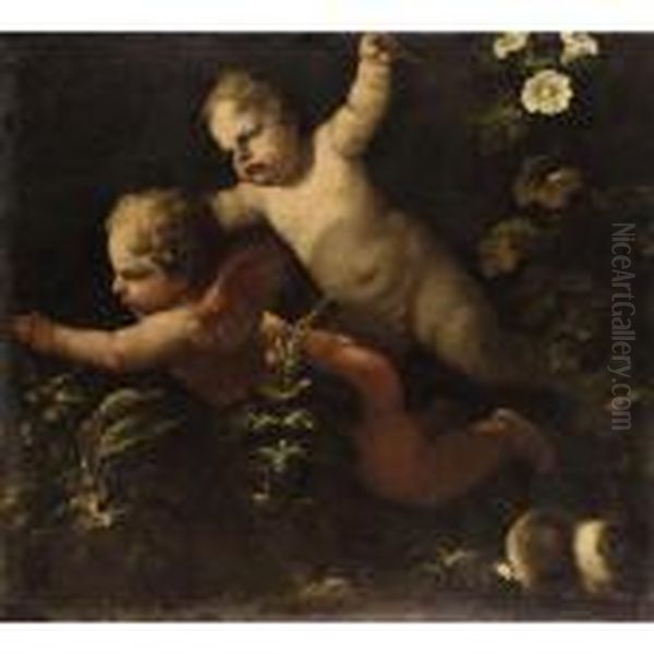 Two Putti Oil Painting by Luca Giordano