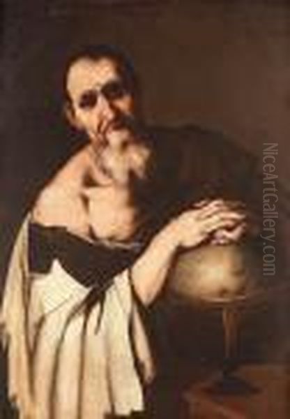 An Astronomer Resting His Hands Upon A Celestial Globe Oil Painting by Luca Giordano