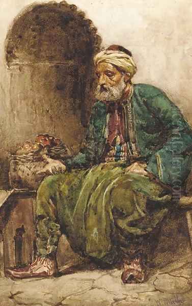 A Turkish street seller Oil Painting by William James Muller