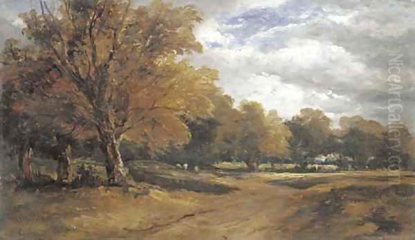 An wooded landscape with sheep Oil Painting by William James Muller