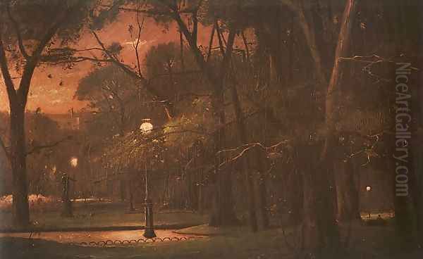 Park Monceau at Night (A Parc Monceau ejjel) 1895 Oil Painting by Mihaly Munkacsy