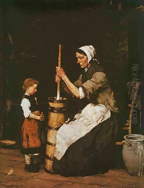 Woman Churning (Kopulo asszony) 1872-73 Oil Painting by Mihaly Munkacsy