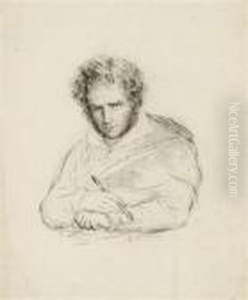 Copy Of A Lithograph With A Self-portrait Of The Artist Oil Painting by Anne-Louis Girodet de Roucy-Triosson