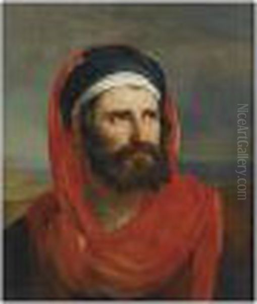 Homme En Buste A La Draperie Rouge Oil Painting by Anne-Louis Girodet de Roucy-Triosson