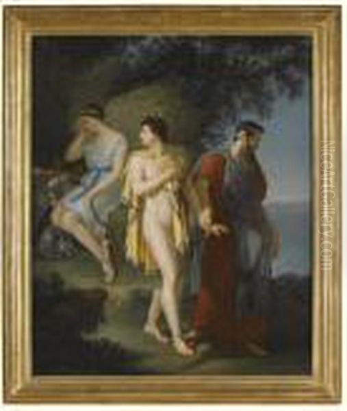 A Classical Scene With A Youth 
Being Led Away From A Young Nymph By His Father, Possibly Pyramus Being 
Lead Away From Thisbe Oil Painting by Anne-Louis Girodet de Roucy-Triosson