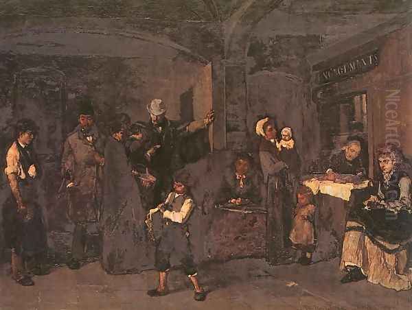 The Pawnbroker's Shop (Zaloghaz) 1874 Oil Painting by Mihaly Munkacsy