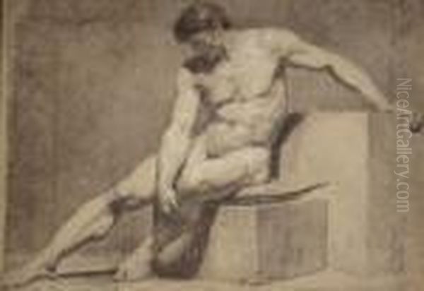 Academie D'homme Assis, Le Bras Pose Sur Un Bloc De Pierre Oil Painting by Anne-Louis Girodet de Roucy-Triosson