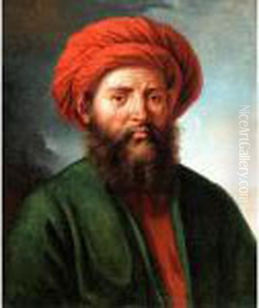 Portrait Of A Man, Bust Length, Wearing A Red Turban Oil Painting by Anne-Louis Girodet de Roucy-Triosson