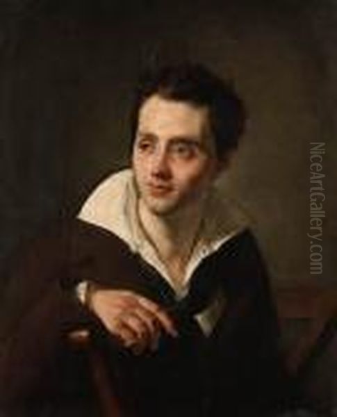 Portrait Of A Young Man, Half-length Seated, In A White Shirt And Brown Coat Oil Painting by Anne-Louis Girodet de Roucy-Triosson