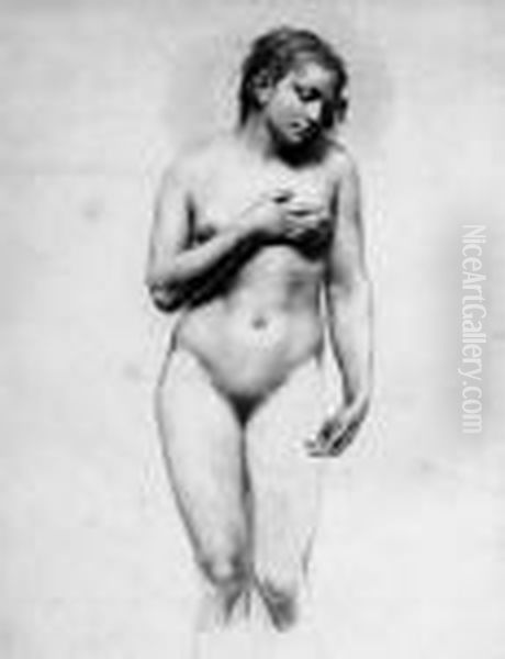 A Nude Woman Standing Holding Her Left Breast Oil Painting by Anne-Louis Girodet de Roucy-Triosson