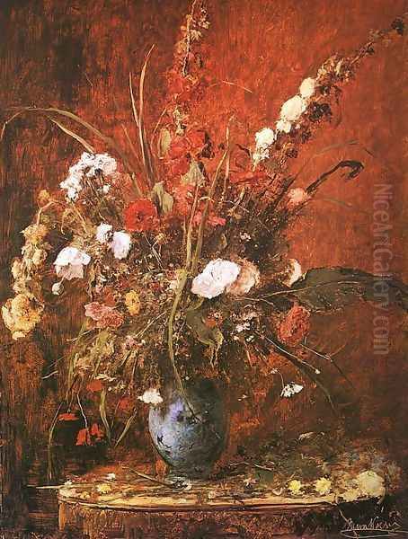 Large Flower-piece (Nagy viragcsendelet) 1881 Oil Painting by Mihaly Munkacsy