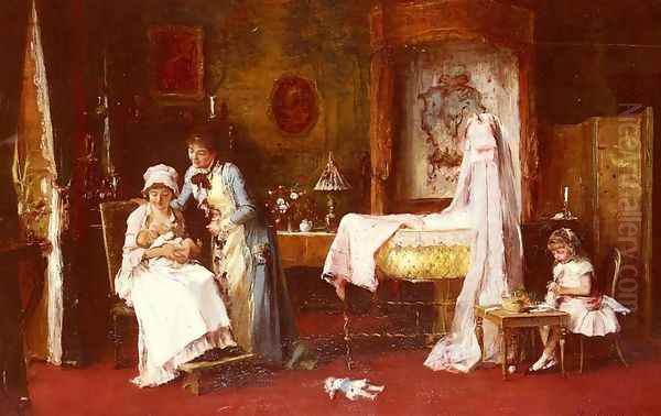 Maternal Happiness Oil Painting by Mihaly Munkacsy