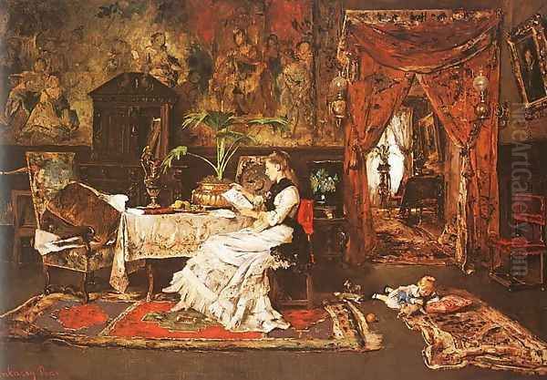 Paris Interior (Parizsi szobabelso) 1877 Oil Painting by Mihaly Munkacsy