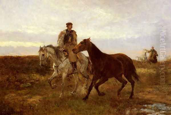 Leading the Horses Home at Sunset by Mihaly Munkacsy