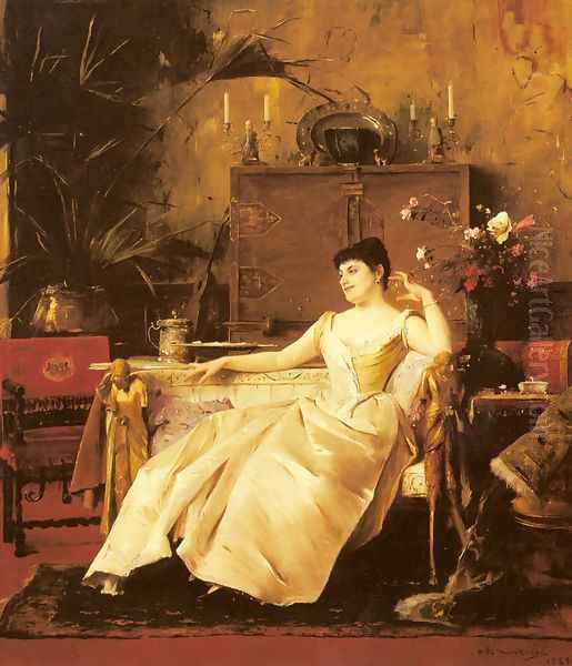 A Portrait of the Princess Soutzo Oil Painting by Mihaly Munkacsy