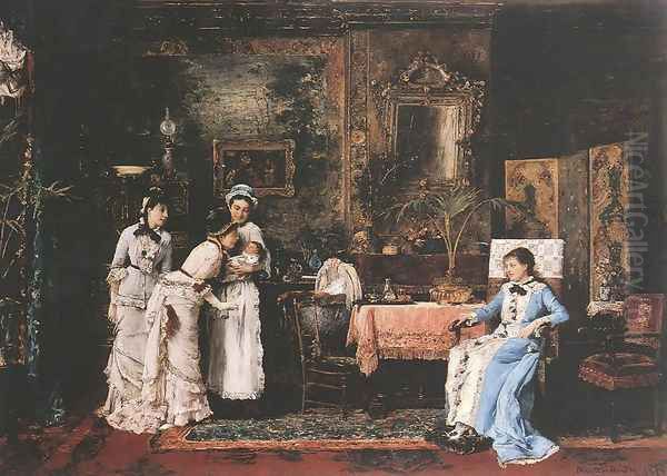 Baby's Visitors Oil Painting by Mihaly Munkacsy