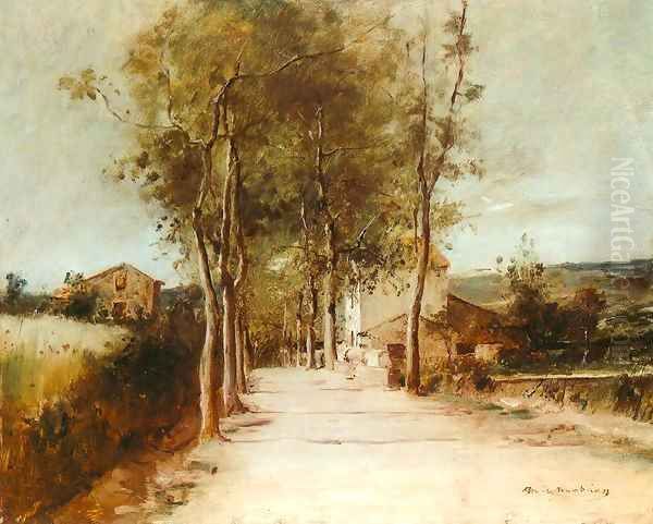 Avenue with One Story House 1882 Oil Painting by Mihaly Munkacsy