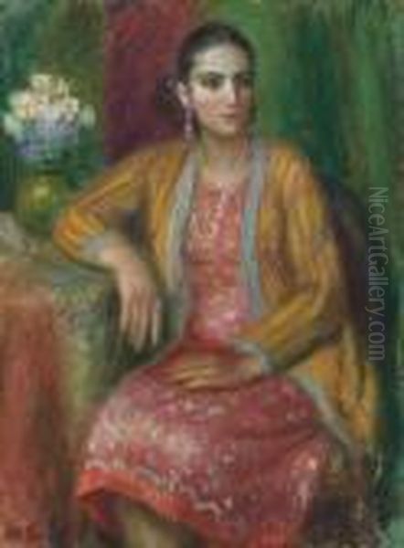 Luisa In A Pink Dress by William Glackens