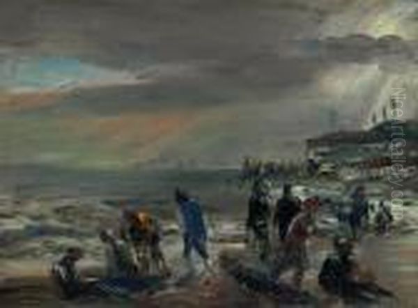 Storm Over The Beach Oil Painting by William Glackens