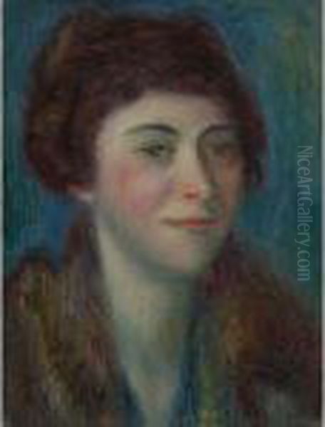 Head Of Woman With Fur Collar Oil Painting by William Glackens