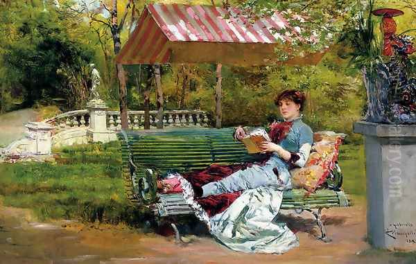 A Good Book Oil Painting by Ludovico Marchetti