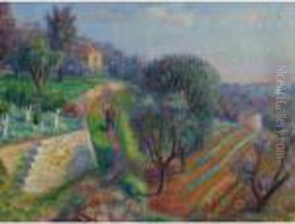 Hillside Oil Painting by William Glackens