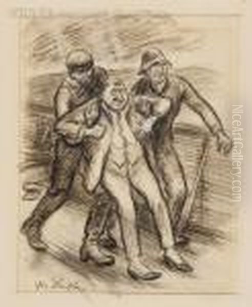 At A Quick Run They Skidded Him On His Heels Oil Painting by William Glackens