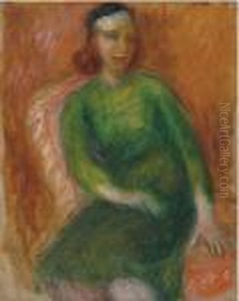 Girl In Green Oil Painting by William Glackens