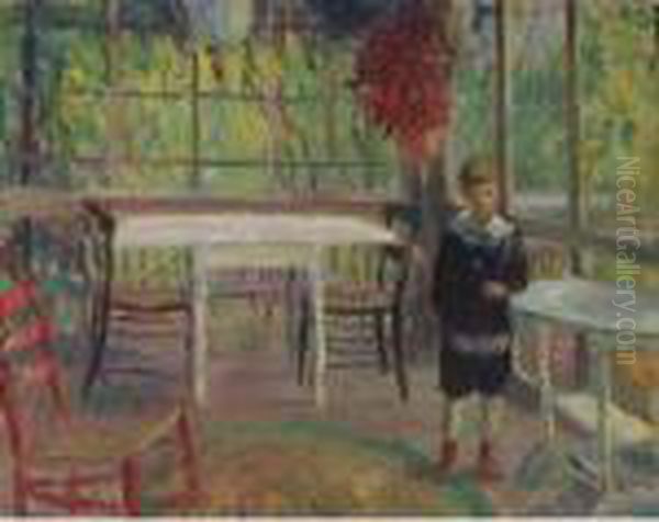 Ira On The Breakfast Porch At Bellport Oil Painting by William Glackens