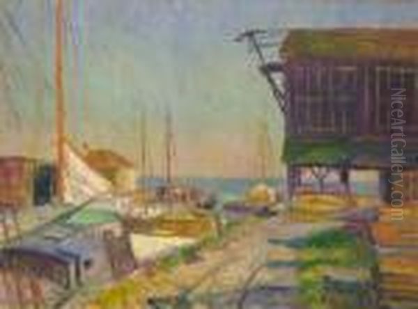 Boats And Car Track Oil Painting by William Glackens