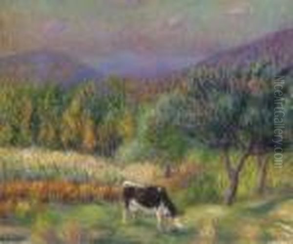 The Black And White Cow Oil Painting by William Glackens