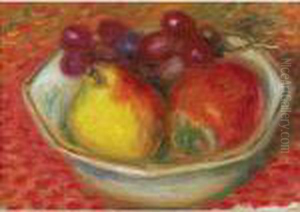 Pear, Persimmon & Grapes Oil Painting by William Glackens