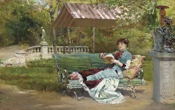 A Quiet Read Oil Painting by Ludovico Marchetti