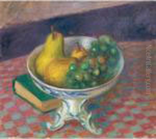 Pears And Grapes (still Life, Fruit) Oil Painting by William Glackens