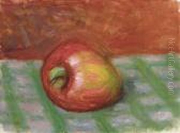 Apple On A Checkered Cloth Oil Painting by William Glackens