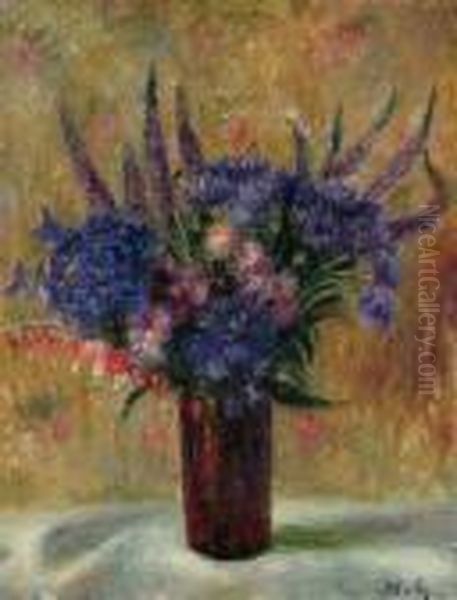 Blue Flowers With Bleeding Heart Oil Painting by William Glackens