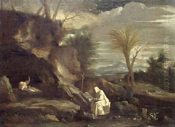 Landscape with Two Carthusian Monks Oil Painting by Pier Francesco Mola