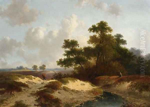 Figures in a Summer Landscape Oil Painting by Jan Evert Morel