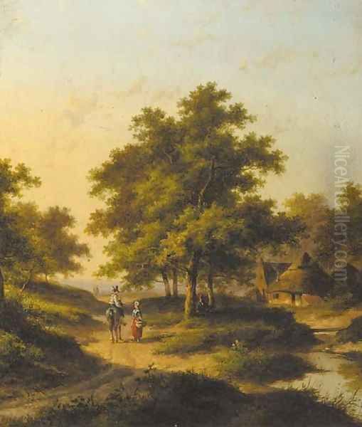 Travellers conversing in a wooded landscape Oil Painting by Jan Evert Morel