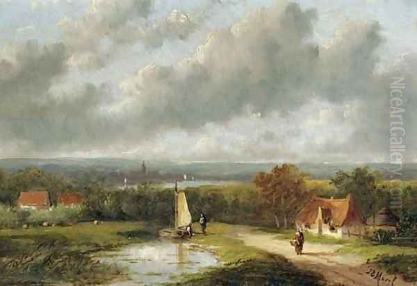 A panoramic summer landscape Oil Painting by Jan Evert Morel