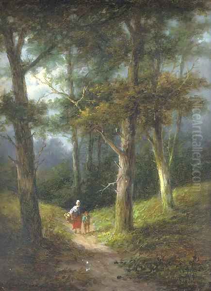 Figures in a wooded landscape Oil Painting by Jan Evert Morel