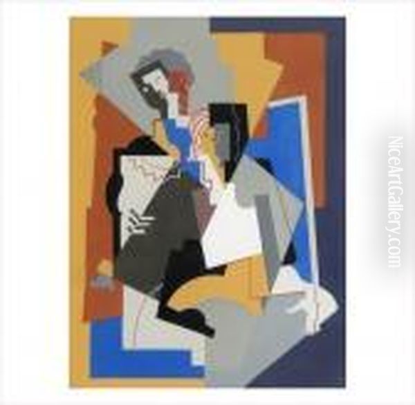 Composition A Deux Figures
 Pochoir Realise A La Gouache Sur Papier Oil Painting by Albert Gleizes