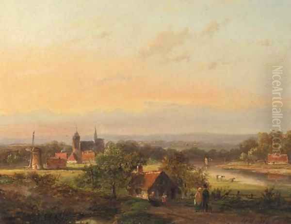 Panoramic landscape Oil Painting by Jan Evert Morel