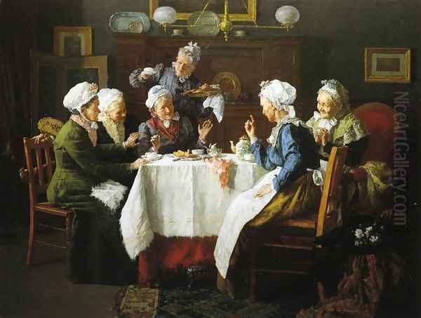 A Tea Party Oil Painting by Louis Charles Moeller