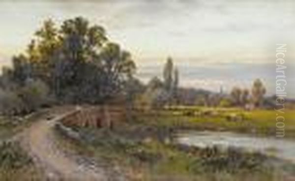 A View Of Houghton Bridge Looking Towardsbury, West Sussex Oil Painting by Alfred Augustus Glendening