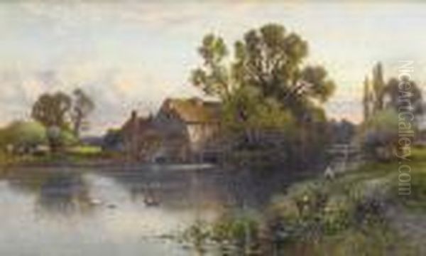 Fishing By The Mill, Sussex Oil Painting by Alfred Augustus Glendening