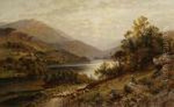 A River Landscape With A Shepherd Oil Painting by Alfred Augustus Glendening