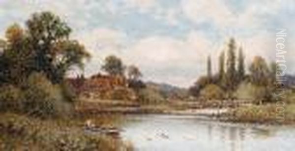 Pangbourne Weir, On The Thames Oil Painting by Alfred Augustus Glendening