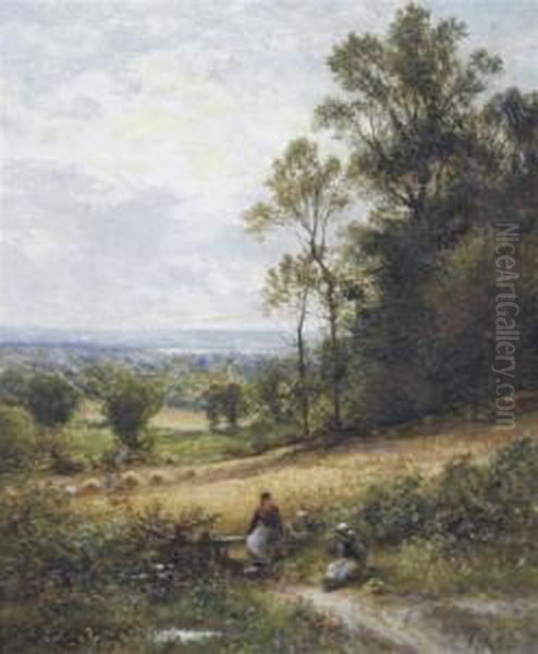 Harvest Time, Near Dorking Oil Painting by Alfred Augustus Glendening